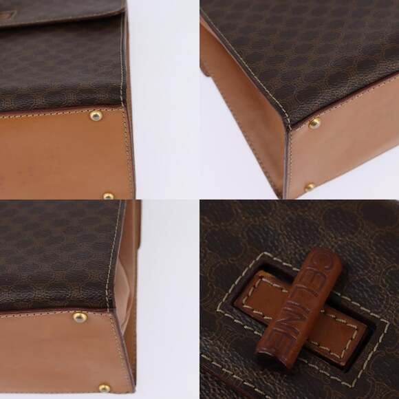 CELINE Macadam Canvas Hand Bag Pvc Leather Brown Gold - Picture 11 of 13